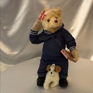 Navy Sailor Bear Plush with Small White Dog